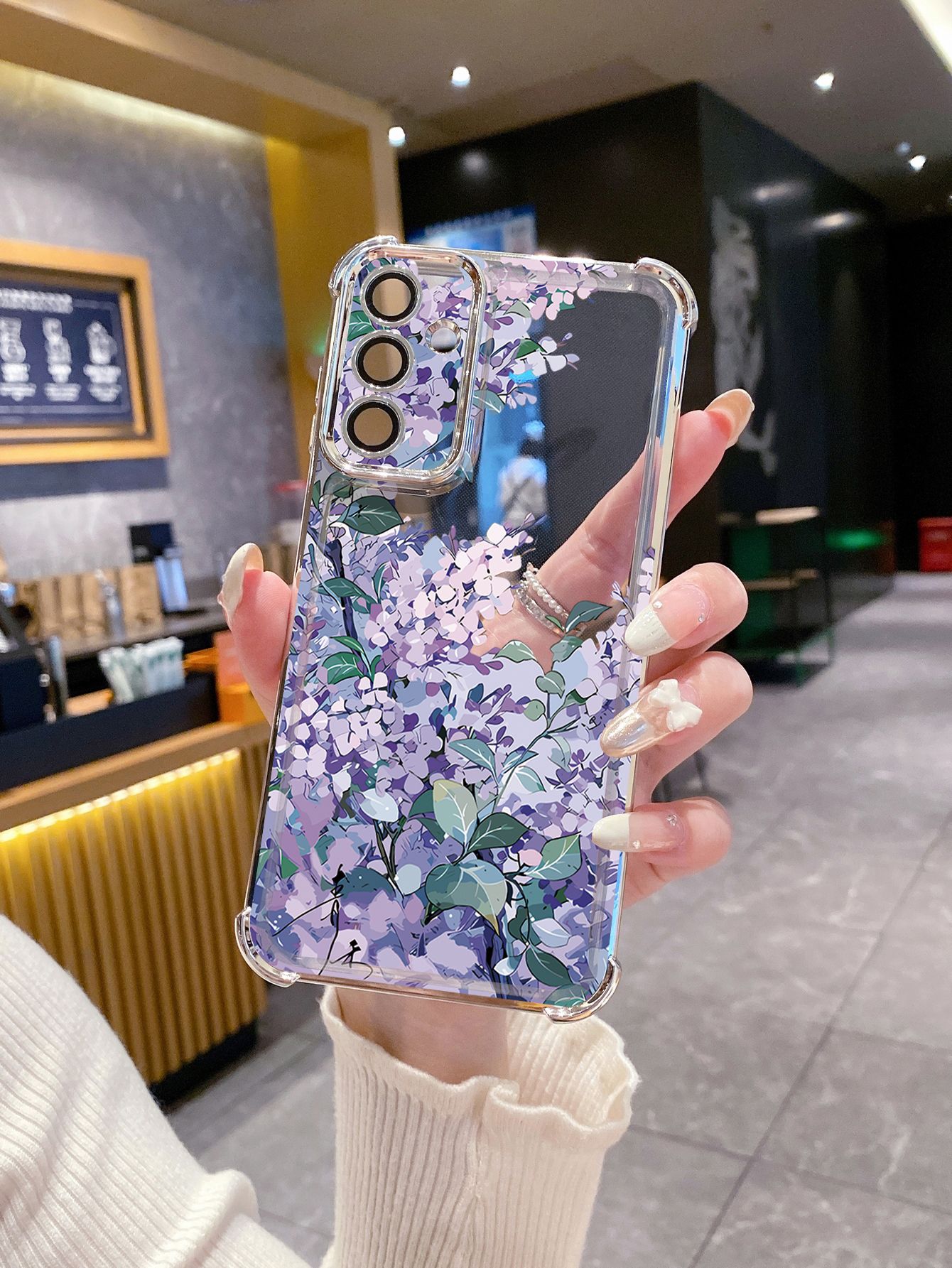 For Xiaomi Redmi Note 14 13 Pro 5G 12S 4G 12 Turbo 11S 13C 12C Purple Flower Plating Frame Clear Phone Case Anti-shock Cover