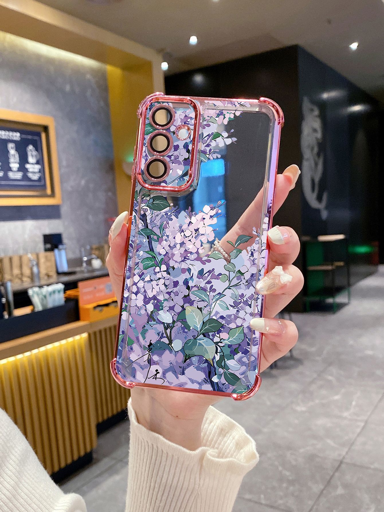 For Xiaomi Redmi Note 14 13 Pro 5G 12S 4G 12 Turbo 11S 13C 12C Purple Flower Plating Frame Clear Phone Case Anti-shock Cover