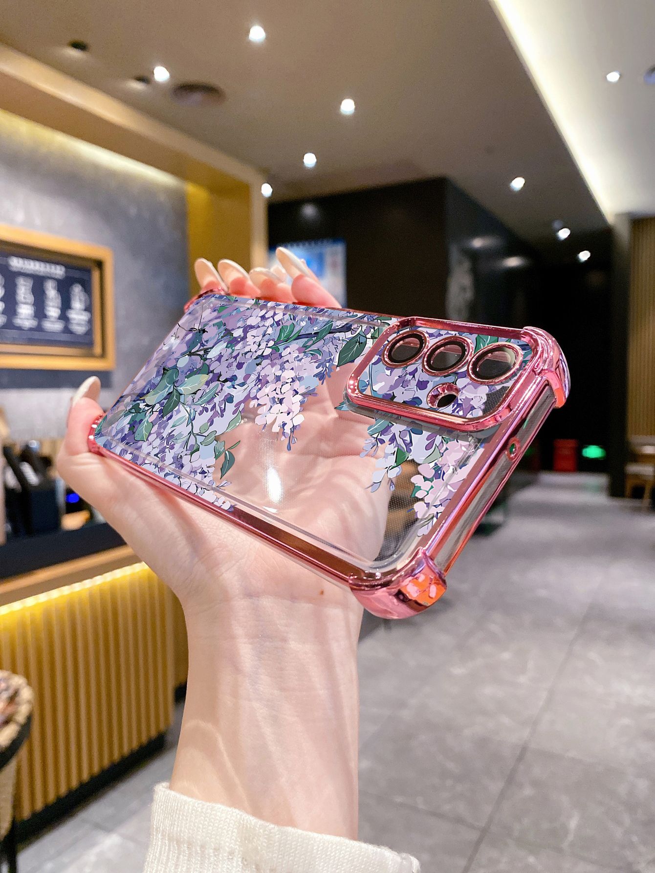For Xiaomi Redmi Note 14 13 Pro 5G 12S 4G 12 Turbo 11S 13C 12C Purple Flower Plating Frame Clear Phone Case Anti-shock Cover