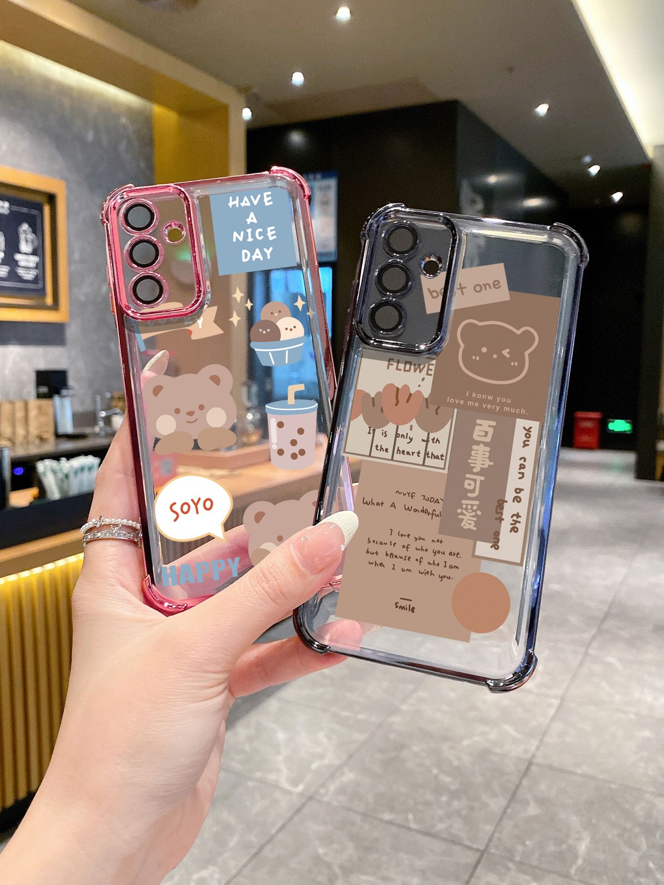 For Samsung Galaxy A15 A05 A35 A55 A14 A34 A33 A53 A73 A32 A56 A36 A06 A16 Cute Bears Plating Frame Clear Phone Case Anti-shock Cover