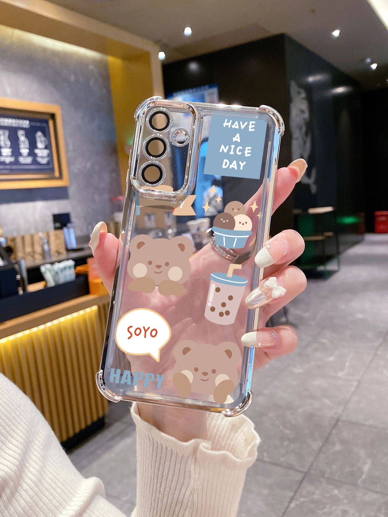 For Samsung Galaxy A15 A05 A35 A55 A14 A34 A33 A53 A73 A32 A56 A36 A06 A16 Cute Bears Plating Frame Clear Phone Case Anti-shock Cover