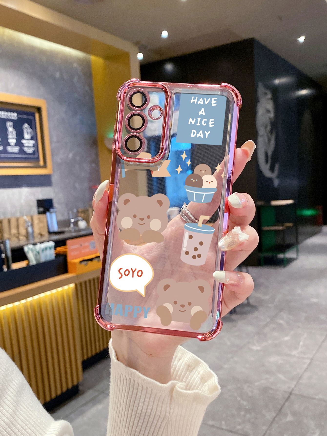 For Samsung Galaxy A15 A05 A35 A55 A14 A34 A33 A53 A73 A32 A56 A36 A06 A16 Cute Bears Plating Frame Clear Phone Case Anti-shock Cover