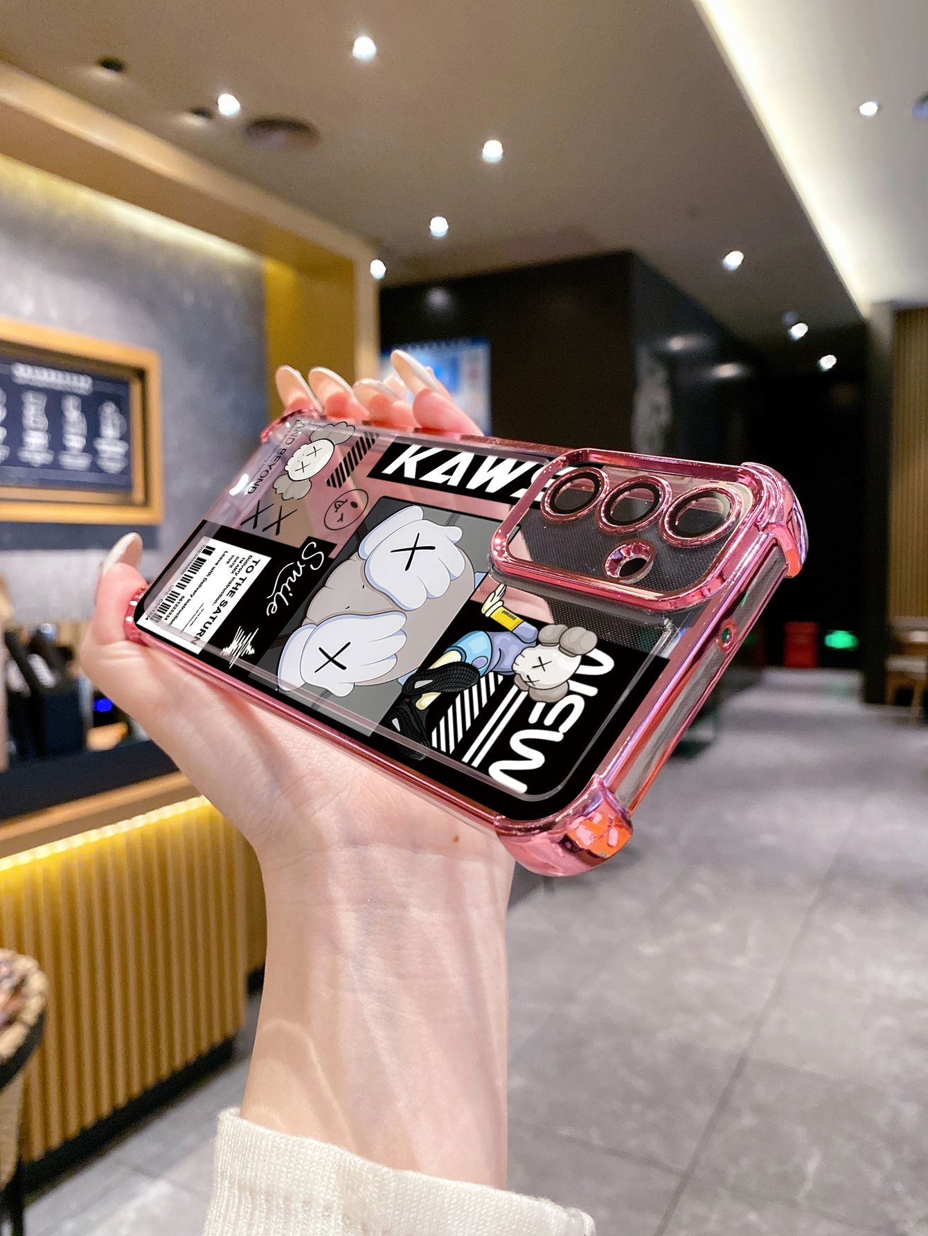 For iPhone 16 15 Pro Max 14 Plus 13 12 11 XR 8 7 SE 2022 XS NASA Kaws Plating Frame Clear Phone Case Anti-shock Cover
