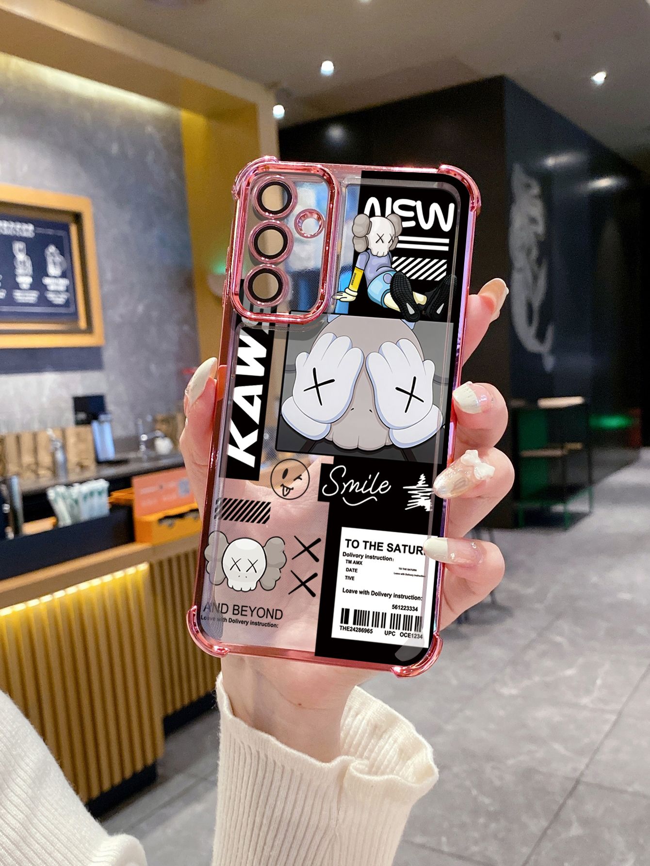 For iPhone 16 15 Pro Max 14 Plus 13 12 11 XR 8 7 SE 2022 XS NASA Kaws Plating Frame Clear Phone Case Anti-shock Cover