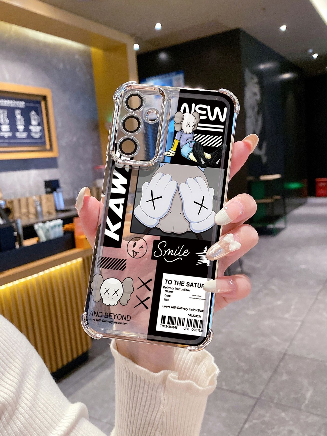 For iPhone 16 15 Pro Max 14 Plus 13 12 11 XR 8 7 SE 2022 XS NASA Kaws Plating Frame Clear Phone Case Anti-shock Cover