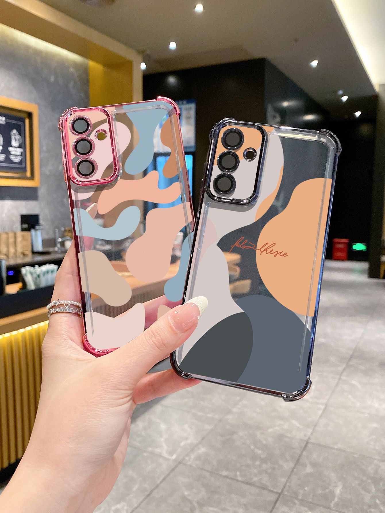 For Samsung Galaxy S25 S24 S23 Ultra S22 Plus S21 FE S20 Morandi Painting Plating Frame Clear Phone Case Anti-shock Cover