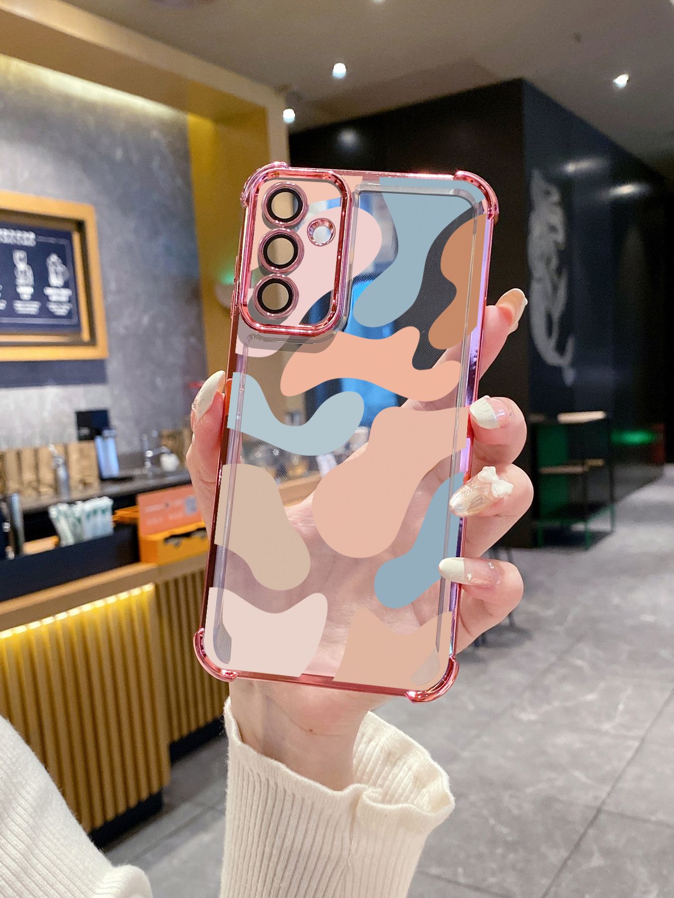 For Samsung Galaxy S25 S24 S23 Ultra S22 Plus S21 FE S20 Morandi Painting Plating Frame Clear Phone Case Anti-shock Cover