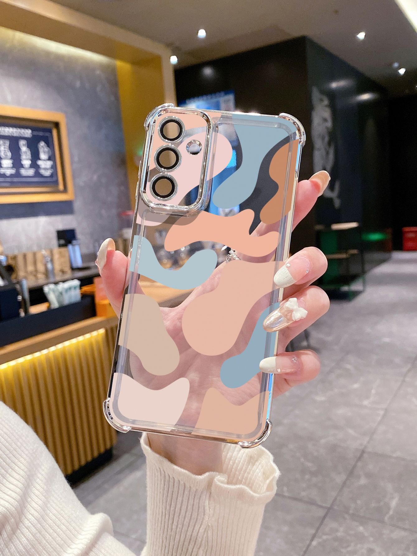 For Samsung Galaxy S25 S24 S23 Ultra S22 Plus S21 FE S20 Morandi Painting Plating Frame Clear Phone Case Anti-shock Cover