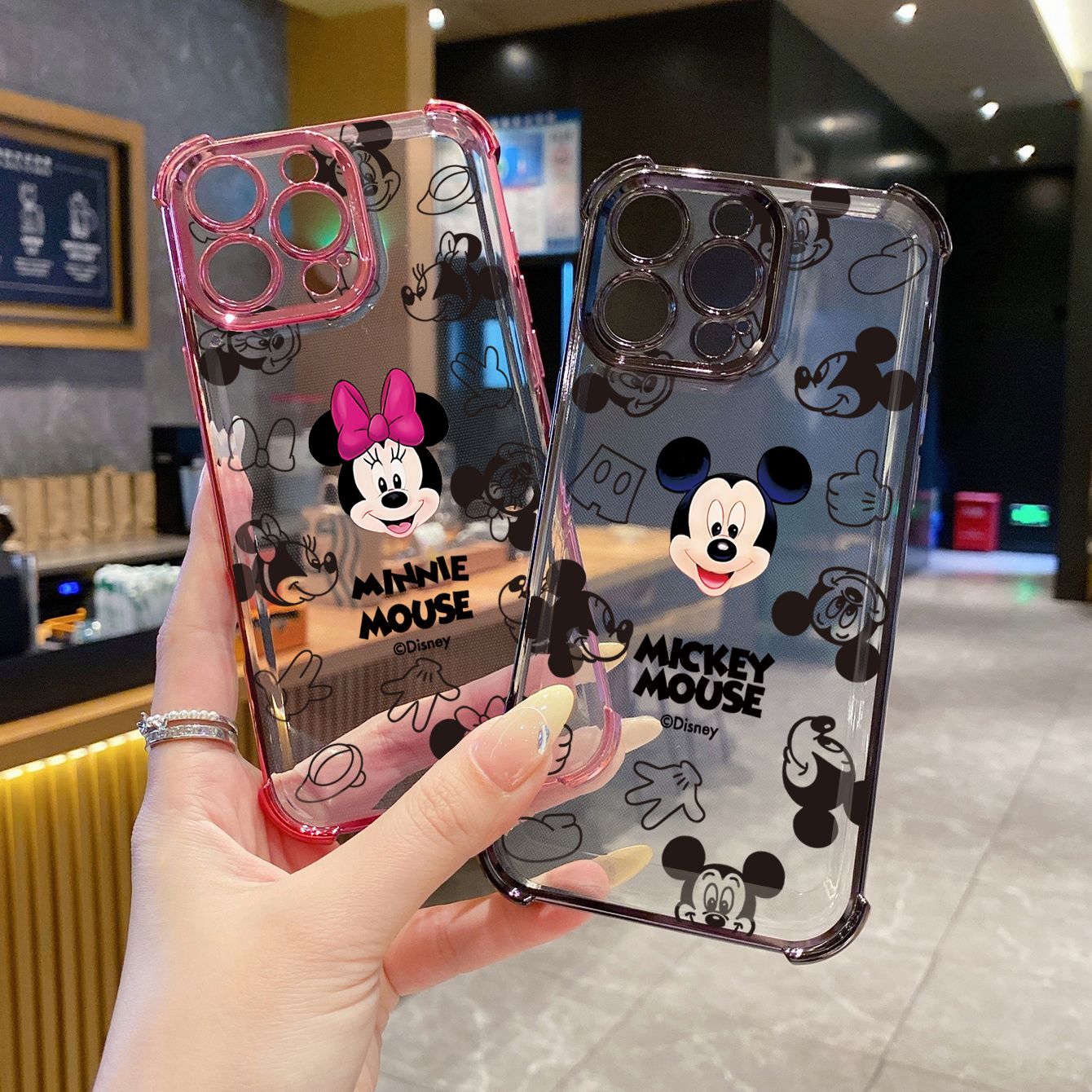 for OPPO A3X A2 Pro A1 A60 A18 A38 A17 A16 A57 A77 4G A78 A58 5G Disney Mickey Minnie Plating Frame Clear Phone Case Anti-shock Cover