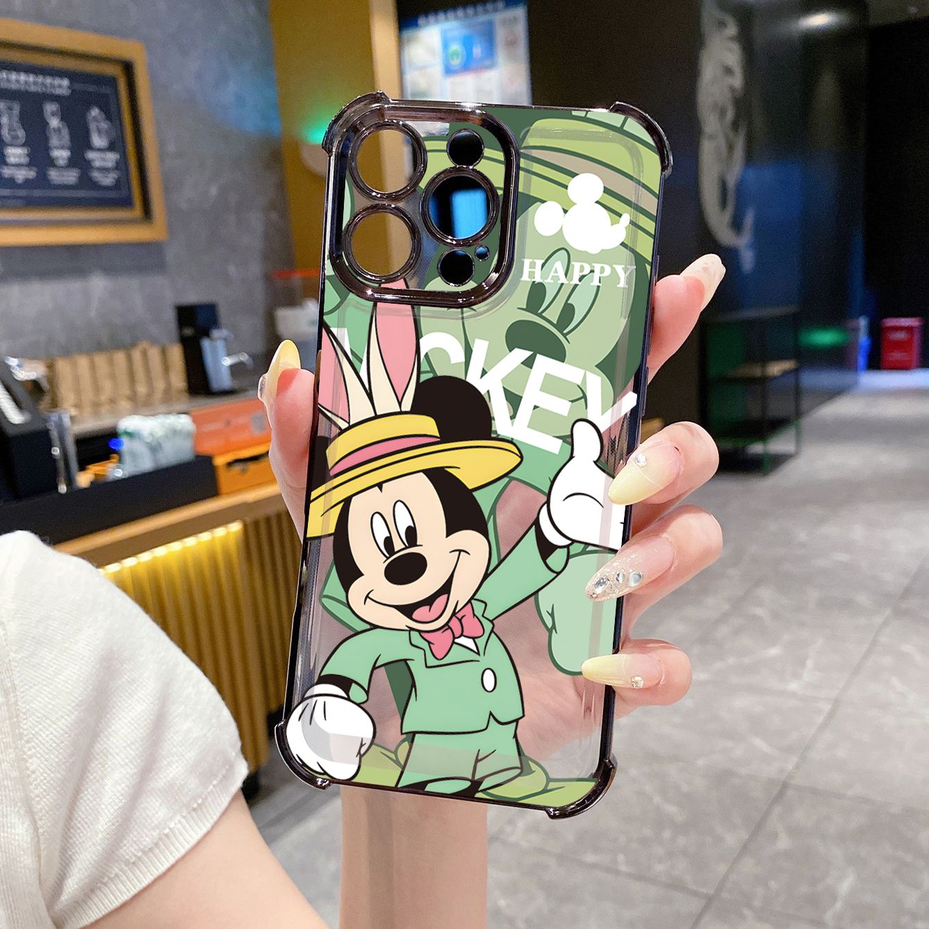 for Realme 14 Pro Plus C63 C53 C51 Note 50 Disney Happy Mickey Minnie Plating Frame Clear Phone Case Anti-shock Cover