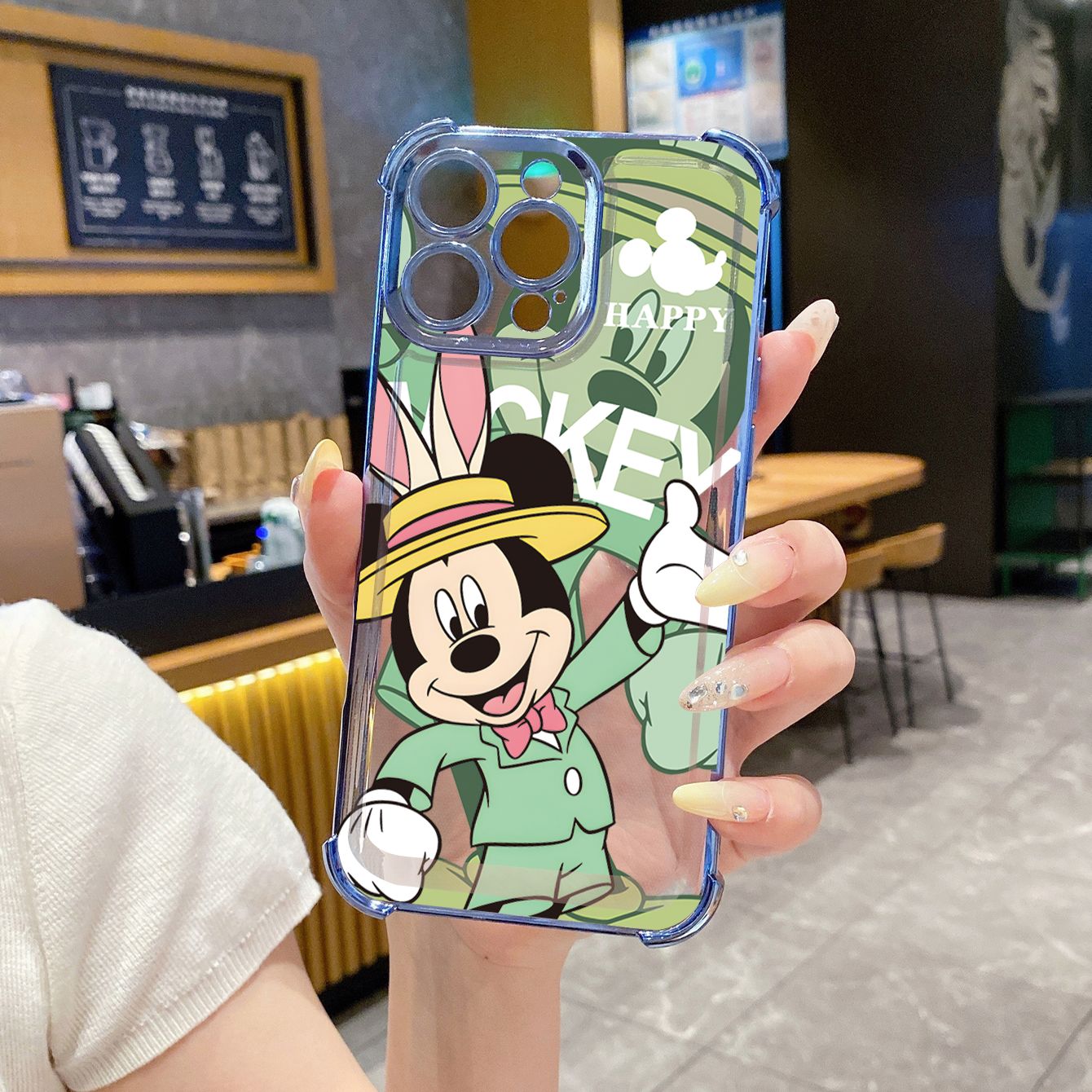 for Realme 14 Pro Plus C63 C53 C51 Note 50 Disney Happy Mickey Minnie Plating Frame Clear Phone Case Anti-shock Cover