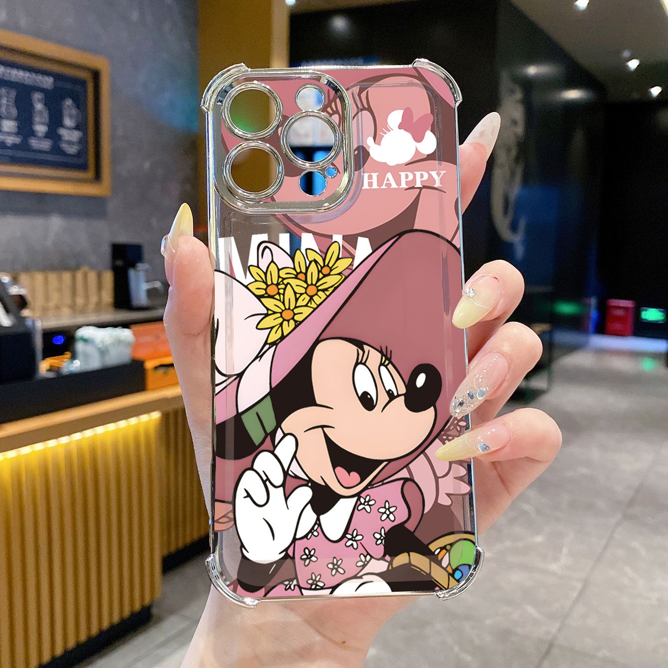 for Realme 14 Pro Plus C63 C53 C51 Note 50 Disney Happy Mickey Minnie Plating Frame Clear Phone Case Anti-shock Cover