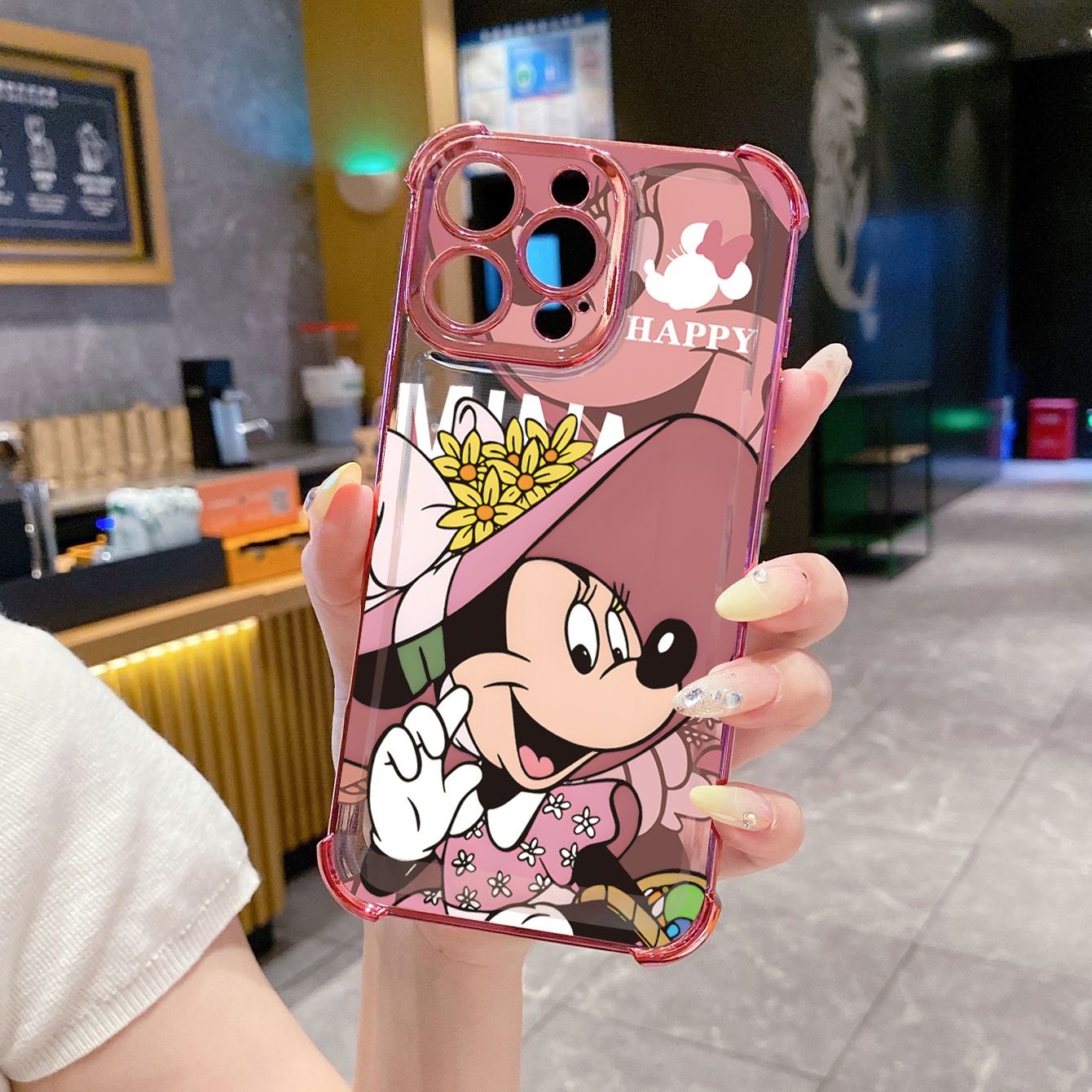 for Realme 14 Pro Plus C63 C53 C51 Note 50 Disney Happy Mickey Minnie Plating Frame Clear Phone Case Anti-shock Cover