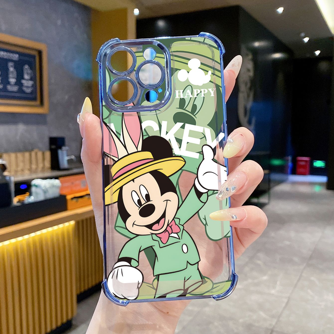for Realme 14 Pro Plus C63 C53 C51 Note 50 Disney Happy Mickey Minnie Plating Frame Clear Phone Case Anti-shock Cover