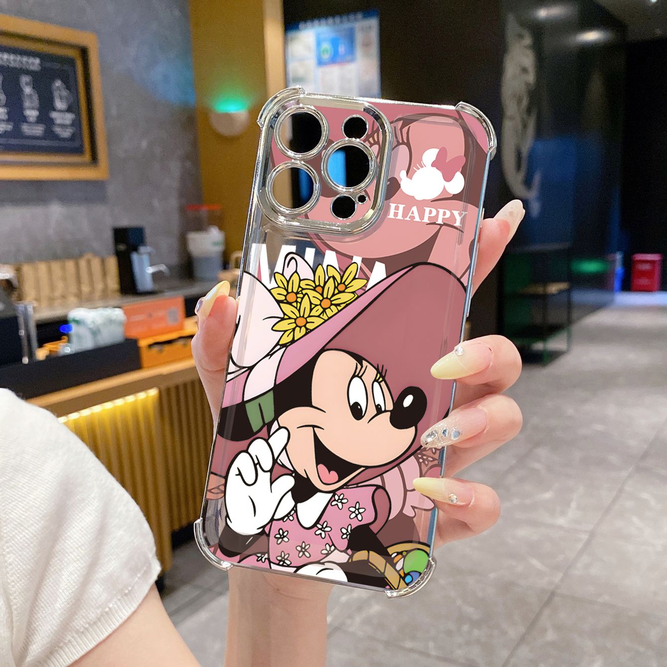 for Realme 14 Pro Plus C63 C53 C51 Note 50 Disney Happy Mickey Minnie Plating Frame Clear Phone Case Anti-shock Cover