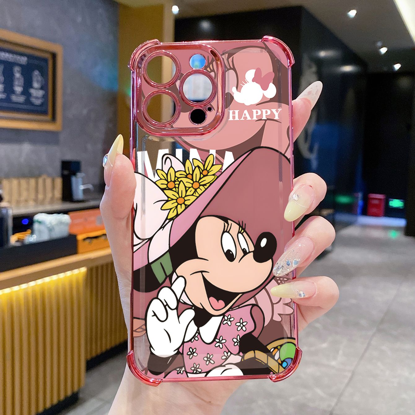 for Realme 14 Pro Plus C63 C53 C51 Note 50 Disney Happy Mickey Minnie Plating Frame Clear Phone Case Anti-shock Cover