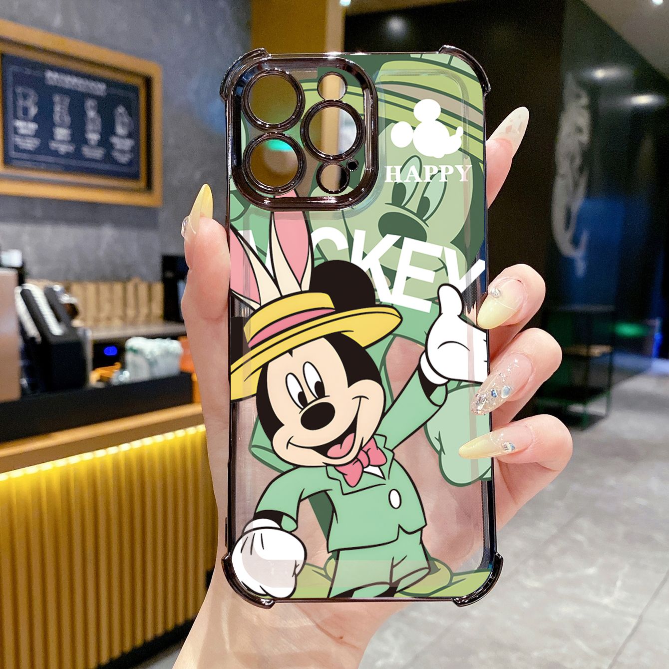 for Realme 14 Pro Plus C63 C53 C51 Note 50 Disney Happy Mickey Minnie Plating Frame Clear Phone Case Anti-shock Cover
