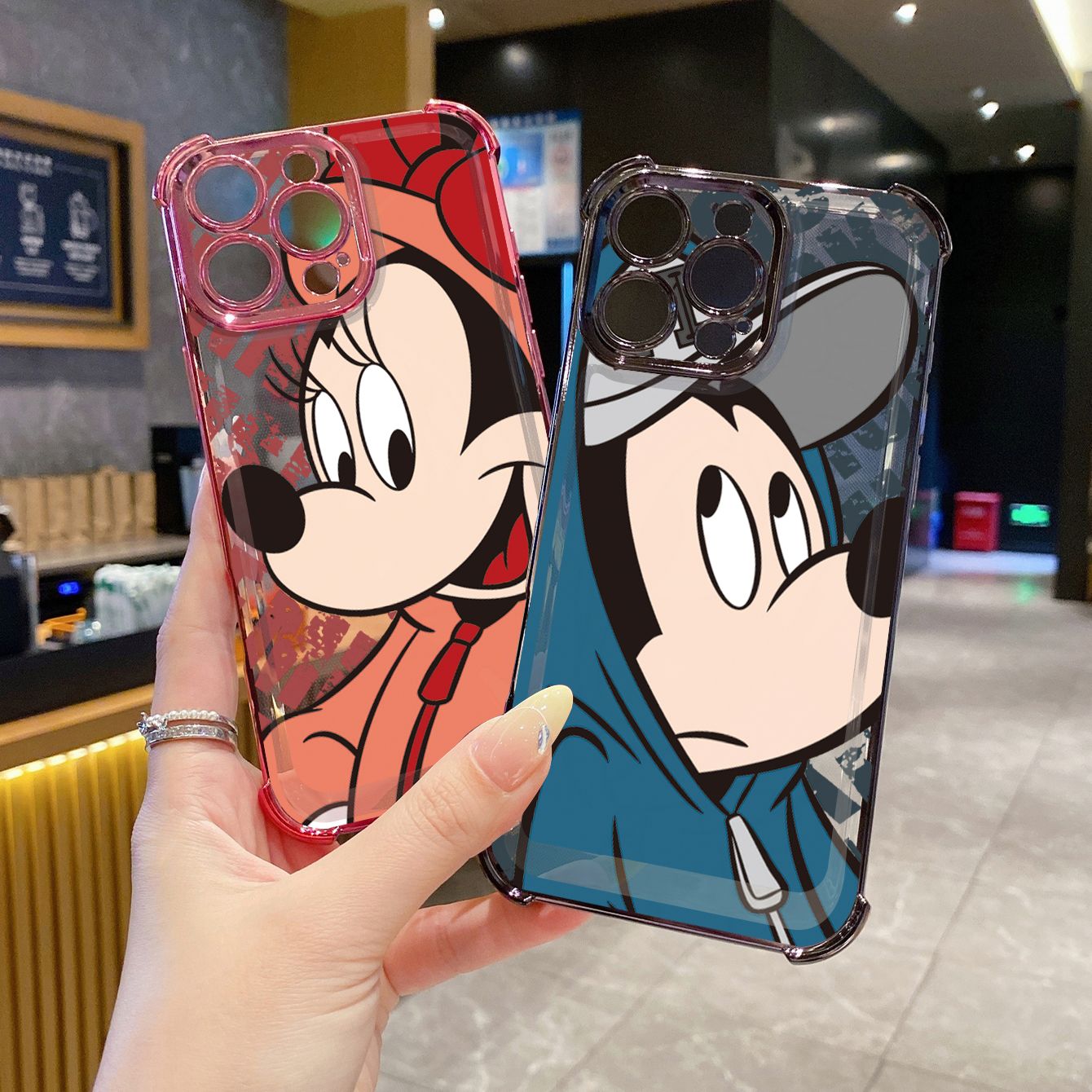 for Infinix Hot 50i 40i 40 Pro 30 Play Note 30 Smart 9 8 Disney Mickey Minnie Plating Frame Clear Phone Case Anti-shock Cover