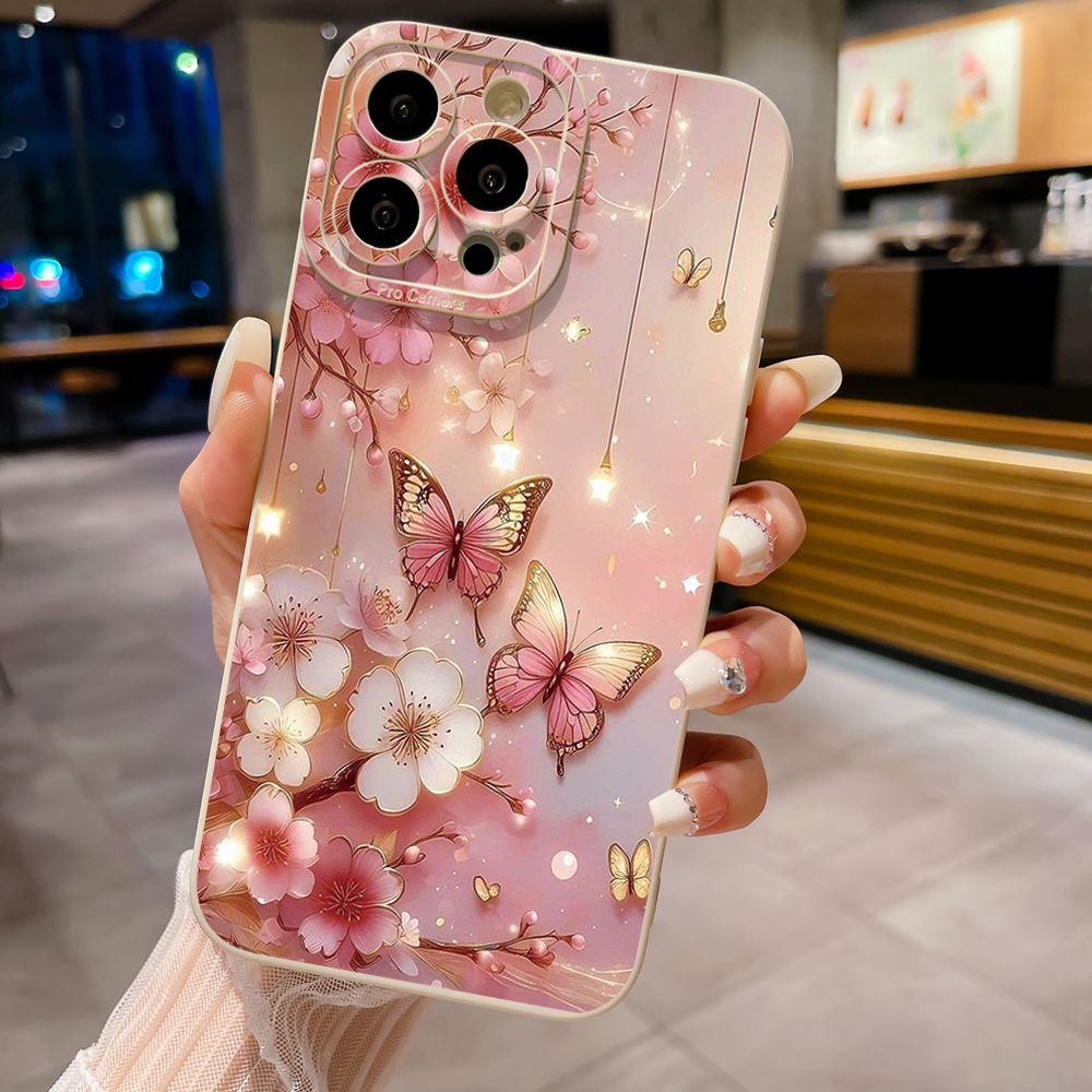 For iPhone 16 Pro Max 14 Plus 13 Pro Max 12 11 XR 8 7 SE 2022 XS Max Blue Butterfly Starlight Full Protective Case Anti Drop Cover