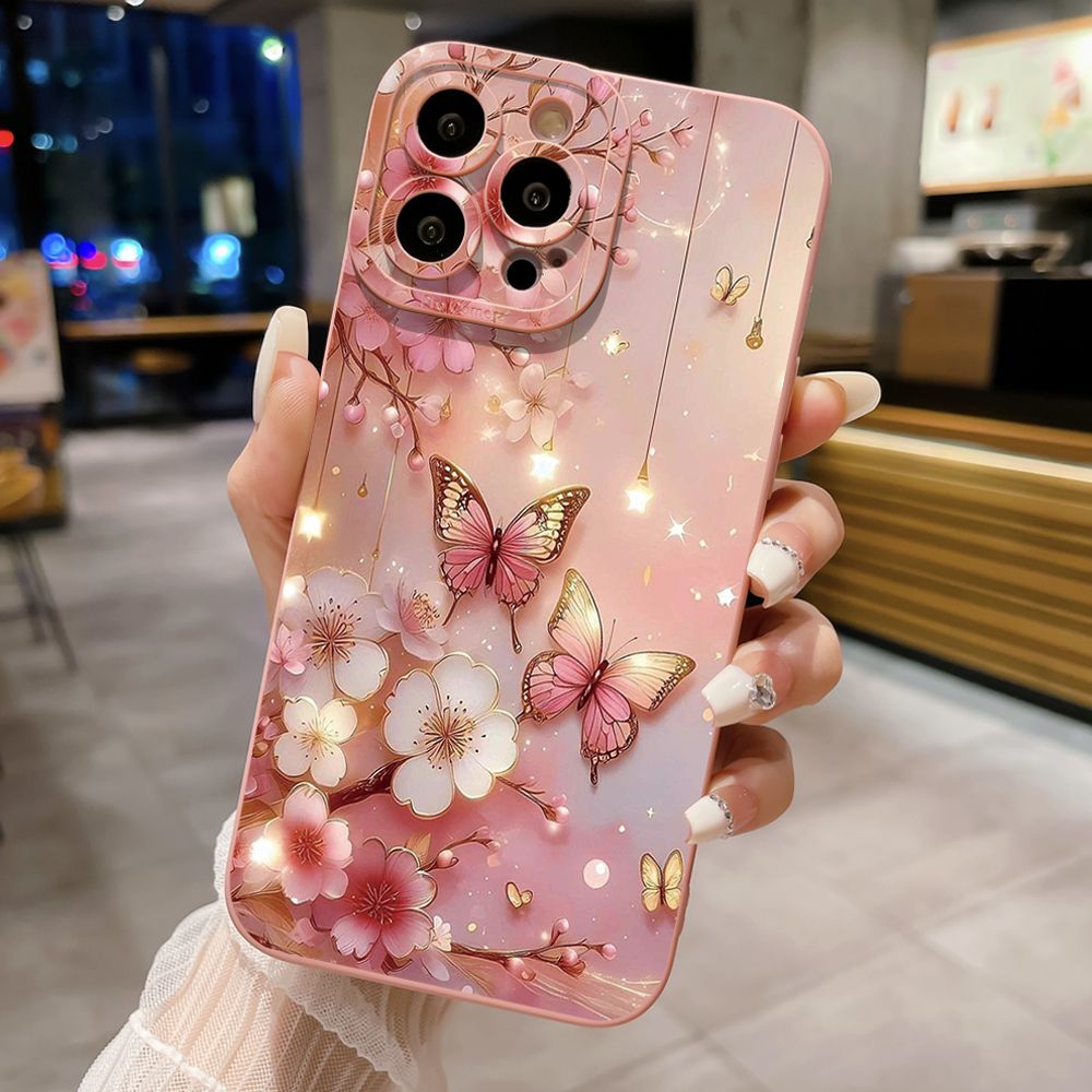 For iPhone 16 Pro Max 14 Plus 13 Pro Max 12 11 XR 8 7 SE 2022 XS Max Blue Butterfly Starlight Full Protective Case Anti Drop Cover