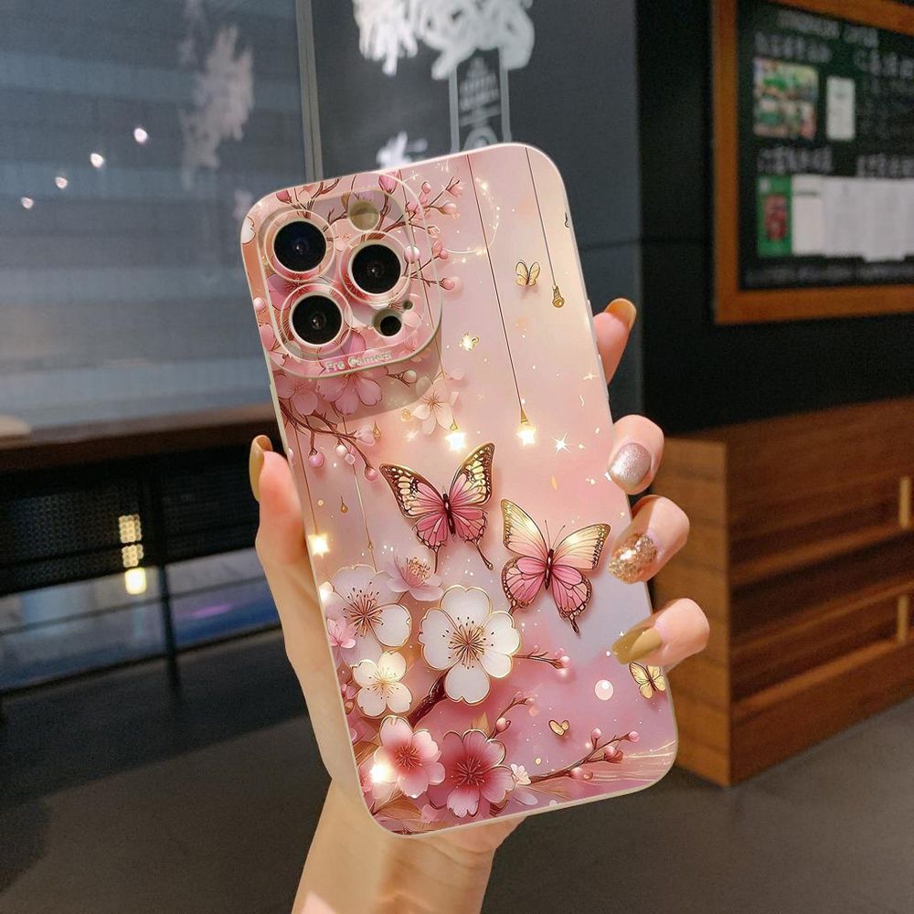 For iPhone 16 Pro Max 14 Plus 13 Pro Max 12 11 XR 8 7 SE 2022 XS Max Blue Butterfly Starlight Full Protective Case Anti Drop Cover