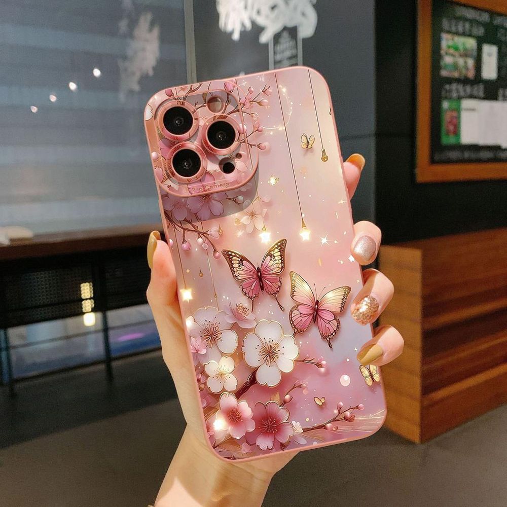 For iPhone 16 Pro Max 14 Plus 13 Pro Max 12 11 XR 8 7 SE 2022 XS Max Blue Butterfly Starlight Full Protective Case Anti Drop Cover