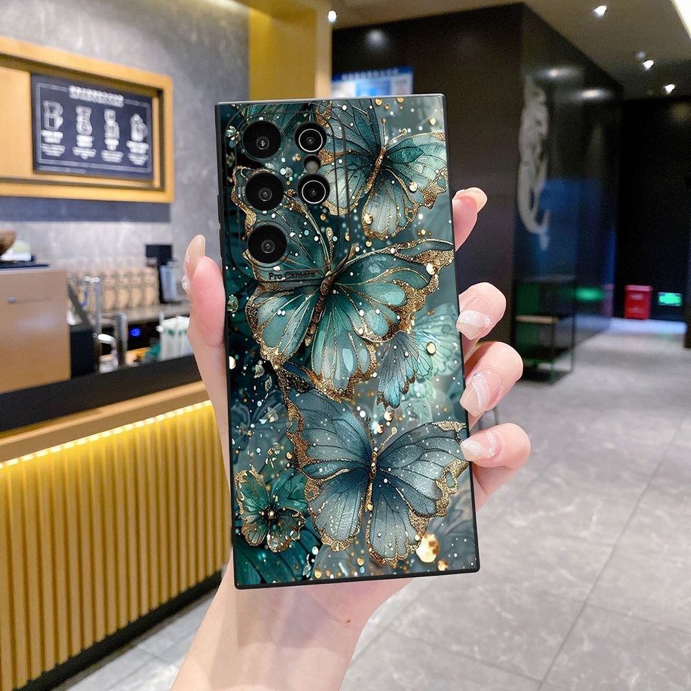 For Samsung Galaxy S24 S23 Ultra S22 Plus Note 20 S21 FE S20 Jadeite Rose Butterfly Full Protective Case Anti Drop Cover
