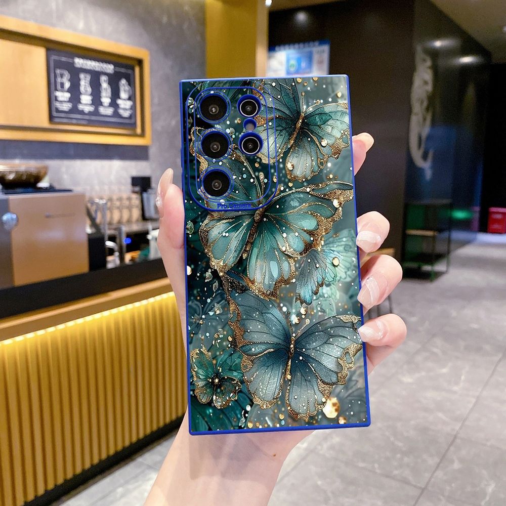 For Samsung Galaxy S24 S23 Ultra S22 Plus Note 20 S21 FE S20 Jadeite Rose Butterfly Full Protective Case Anti Drop Cover