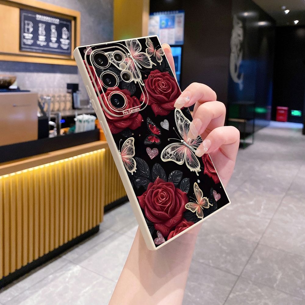 For Samsung Galaxy S24 S23 Ultra S22 Plus Note 20 S21 FE S20 Jadeite Rose Butterfly Full Protective Case Anti Drop Cover