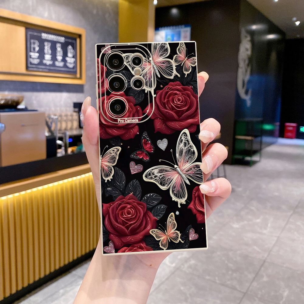 For Samsung Galaxy S24 S23 Ultra S22 Plus Note 20 S21 FE S20 Jadeite Rose Butterfly Full Protective Case Anti Drop Cover