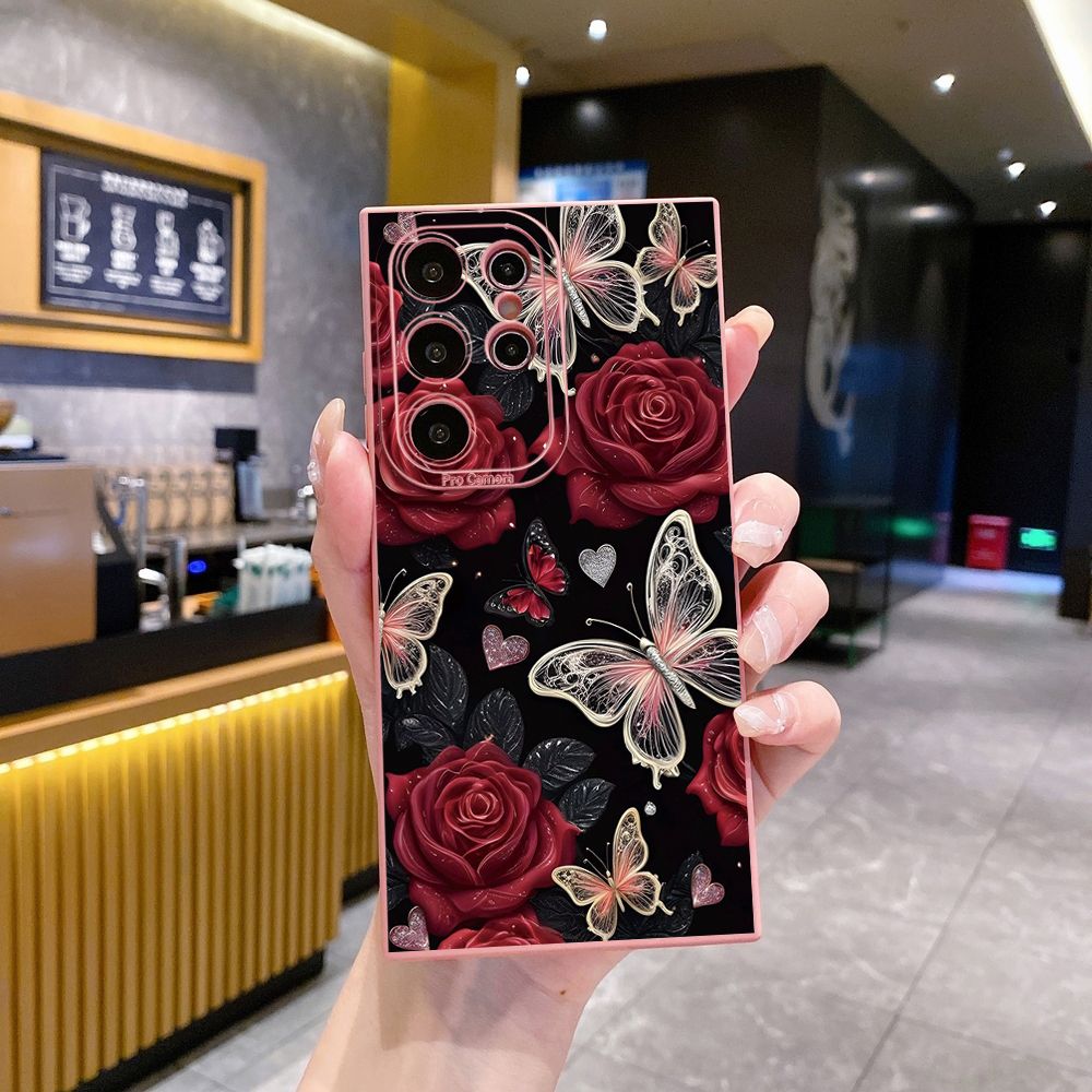 For Samsung Galaxy S24 S23 Ultra S22 Plus Note 20 S21 FE S20 Jadeite Rose Butterfly Full Protective Case Anti Drop Cover