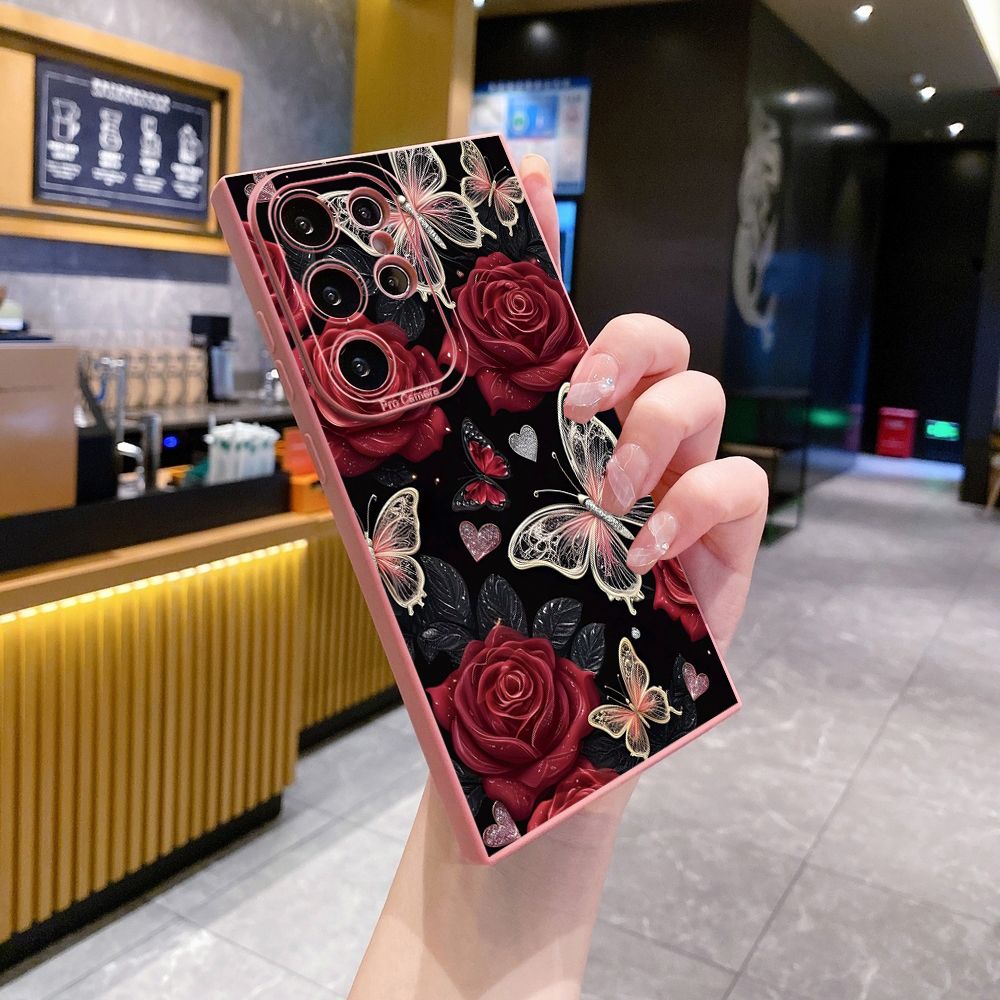 For Samsung Galaxy S24 S23 Ultra S22 Plus Note 20 S21 FE S20 Jadeite Rose Butterfly Full Protective Case Anti Drop Cover