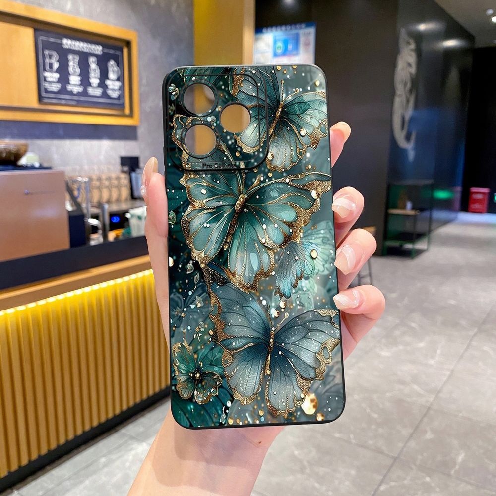 For Realme C61 C63 C65 C67 C53 C51 Note 50 60 C21 C33 C30 C35 C11 2021 C12 C15 C21Y C25Y Realme 12 13 Jadeite Rose Butterfly Full Protective Case Anti Drop Cover