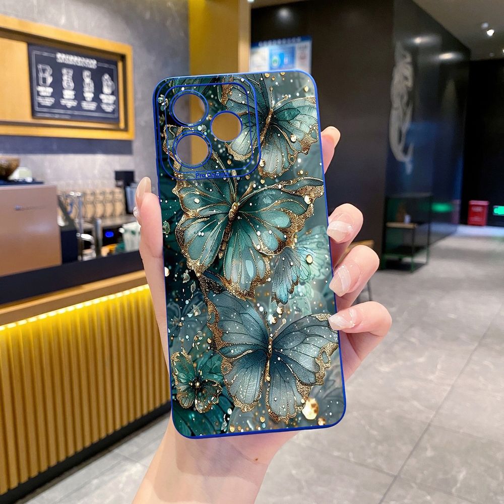 For Realme C61 C63 C65 C67 C53 C51 Note 50 60 C21 C33 C30 C35 C11 2021 C12 C15 C21Y C25Y Realme 12 13 Jadeite Rose Butterfly Full Protective Case Anti Drop Cover