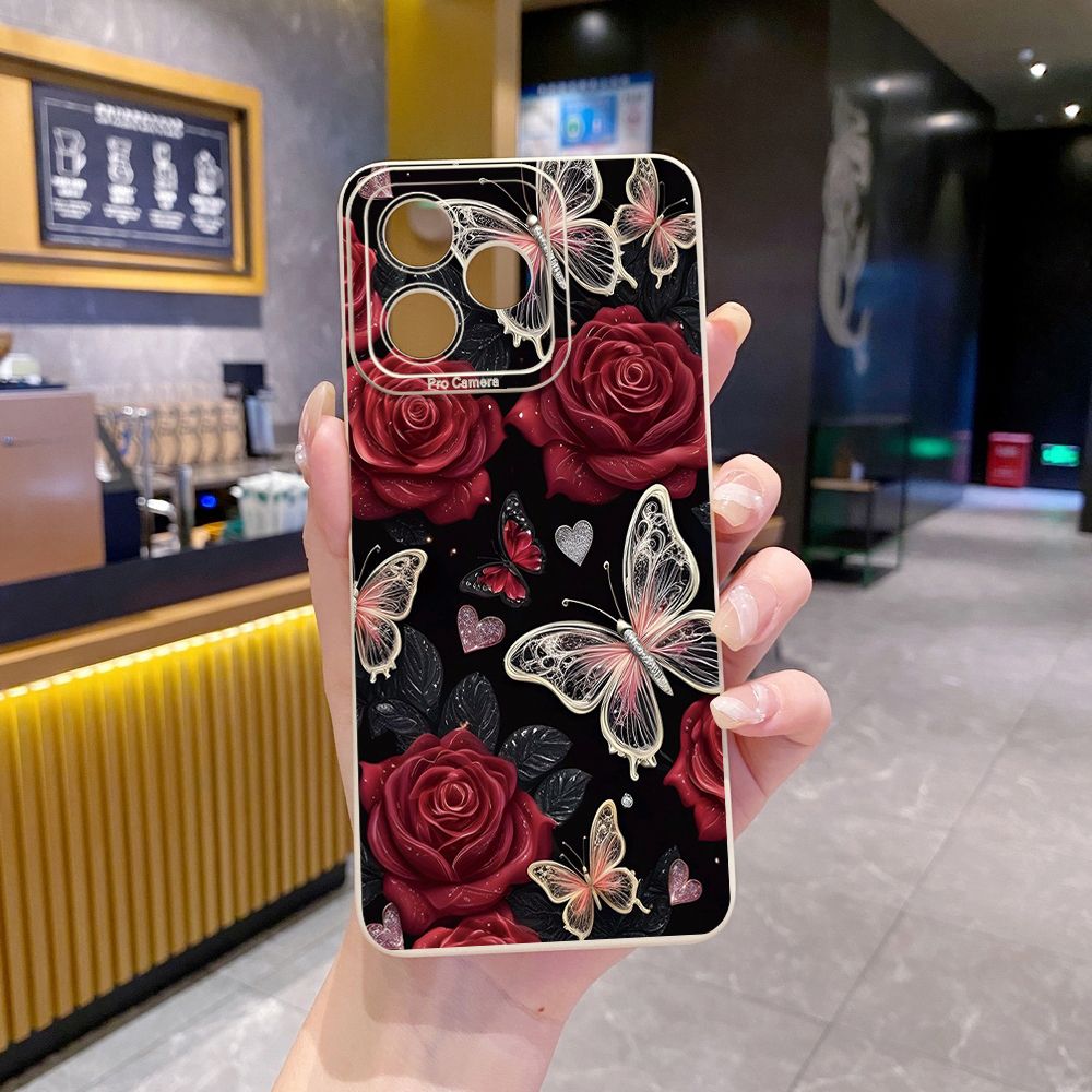 For Realme C61 C63 C65 C67 C53 C51 Note 50 60 C21 C33 C30 C35 C11 2021 C12 C15 C21Y C25Y Realme 12 13 Jadeite Rose Butterfly Full Protective Case Anti Drop Cover