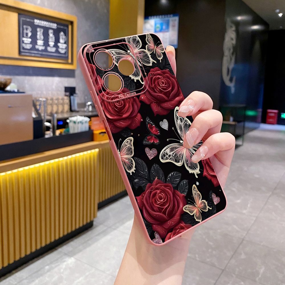 For Realme C61 C63 C65 C67 C53 C51 Note 50 60 C21 C33 C30 C35 C11 2021 C12 C15 C21Y C25Y Realme 12 13 Jadeite Rose Butterfly Full Protective Case Anti Drop Cover