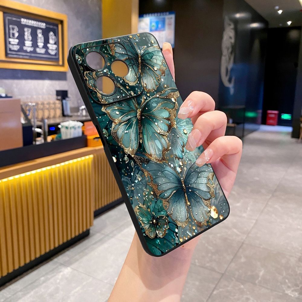 For Realme C61 C63 C65 C67 C53 C51 Note 50 60 C21 C33 C30 C35 C11 2021 C12 C15 C21Y C25Y Realme 12 13 Jadeite Rose Butterfly Full Protective Case Anti Drop Cover