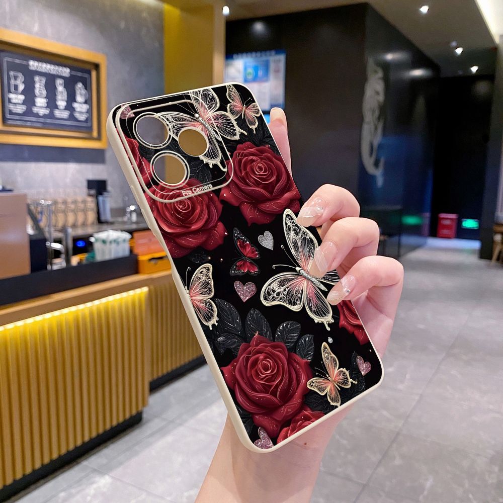 For Realme C61 C63 C65 C67 C53 C51 Note 50 60 C21 C33 C30 C35 C11 2021 C12 C15 C21Y C25Y Realme 12 13 Jadeite Rose Butterfly Full Protective Case Anti Drop Cover