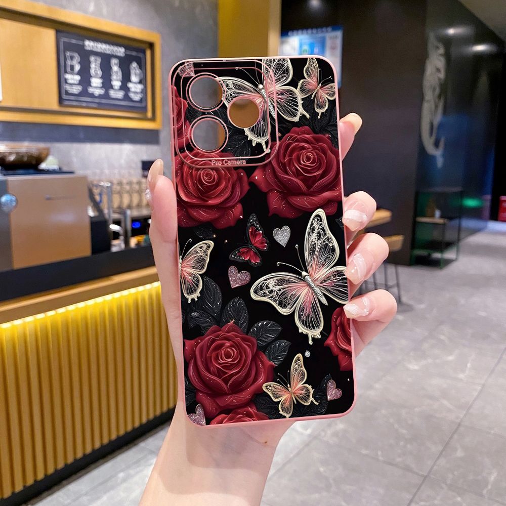 For Realme C61 C63 C65 C67 C53 C51 Note 50 60 C21 C33 C30 C35 C11 2021 C12 C15 C21Y C25Y Realme 12 13 Jadeite Rose Butterfly Full Protective Case Anti Drop Cover