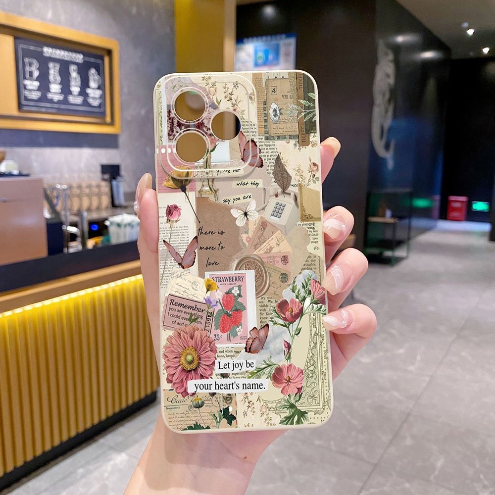 For Realme C61 C63 C65 C67 C53 C51 Note 50 60 C21 C33 C30 C35 C11 2021 C12 C15 C21Y C25Y Realme 12 13 Red Rose Butterfly Full Protective Case Anti Drop Cover