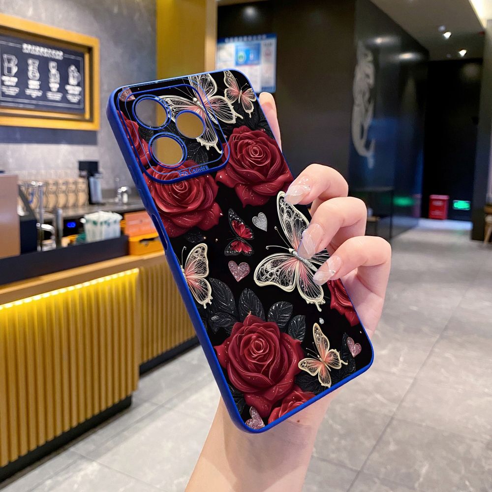 For Realme C61 C63 C65 C67 C53 C51 Note 50 60 C21 C33 C30 C35 C11 2021 C12 C15 C21Y C25Y Realme 12 13 Red Rose Butterfly Full Protective Case Anti Drop Cover