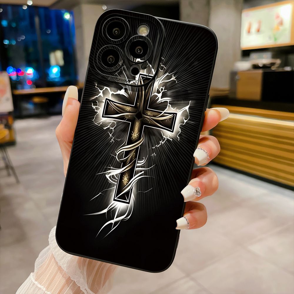For iPhone 16 Pro Max 14 Plus 13 Pro Max 12 11 XR 8 7 SE 2022 XS Max Jesus Sheep Cross Full Protective Case Anti Drop Cover