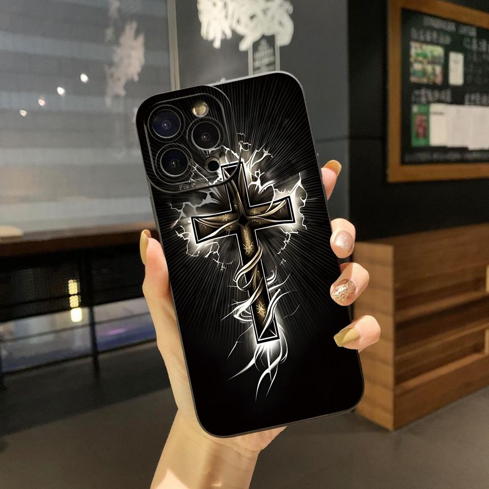 For iPhone 16 Pro Max 14 Plus 13 Pro Max 12 11 XR 8 7 SE 2022 XS Max Jesus Sheep Cross Full Protective Case Anti Drop Cover