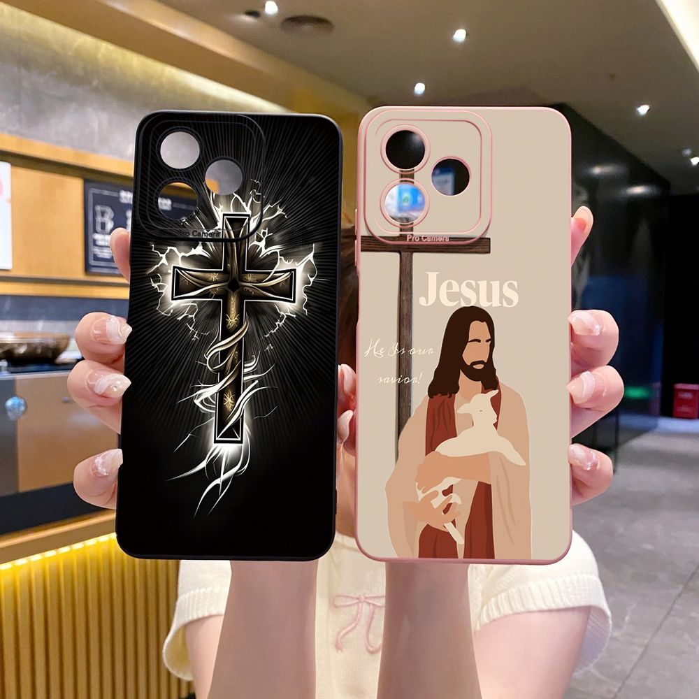 For Realme C61 C63 C65 C67 C53 C51 Note 50 60 C21 C33 C30 C35 C11 2021 C12 C15 C21Y C25Y Realme 12 13 Jesus Sheep Cross Full Protective Case Anti Drop Cover