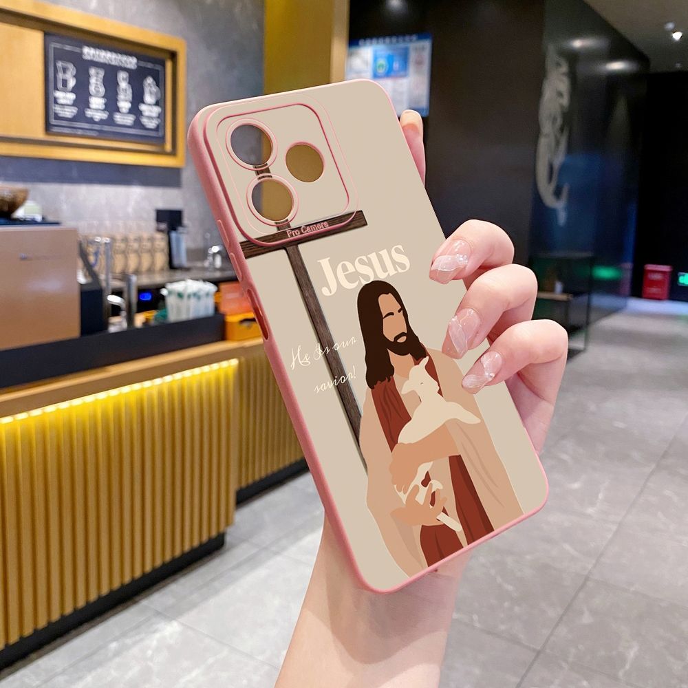 For Realme C61 C63 C65 C67 C53 C51 Note 50 60 C21 C33 C30 C35 C11 2021 C12 C15 C21Y C25Y Realme 12 13 Jesus Sheep Cross Full Protective Case Anti Drop Cover