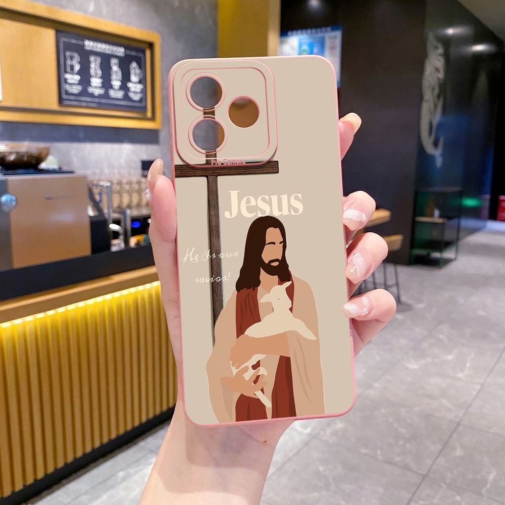 For Realme C61 C63 C65 C67 C53 C51 Note 50 60 C21 C33 C30 C35 C11 2021 C12 C15 C21Y C25Y Realme 12 13 Jesus Sheep Cross Full Protective Case Anti Drop Cover