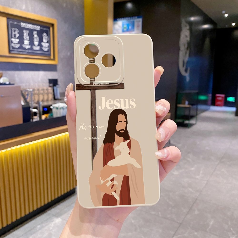 For Realme C61 C63 C65 C67 C53 C51 Note 50 60 C21 C33 C30 C35 C11 2021 C12 C15 C21Y C25Y Realme 12 13 Jesus Sheep Cross Full Protective Case Anti Drop Cover