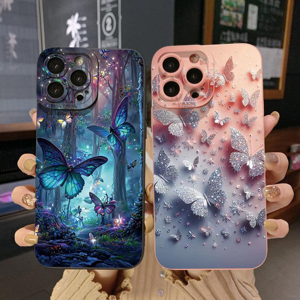 For iPhone 16 Pro Max 14 Plus 13 Pro Max 12 11 XR 8 7 SE 2022 XS Max Butterflies Forest Full Protective Case Anti Drop Cover