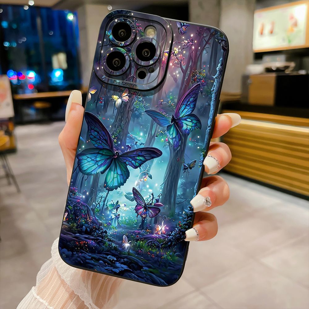 For iPhone 16 Pro Max 14 Plus 13 Pro Max 12 11 XR 8 7 SE 2022 XS Max Butterflies Forest Full Protective Case Anti Drop Cover
