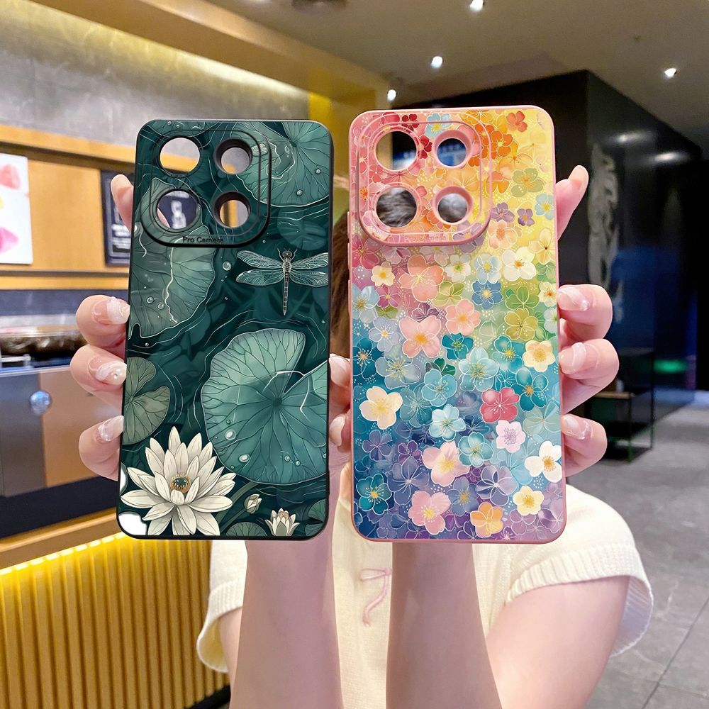 For Xiaomi Redmi Note 13 12 Pro 5G 12S 11S 13C A1 10 Pro 4G 10S Redmi 10C 9C Lotus Leaf Floral Full Protective Case Anti Drop Cover